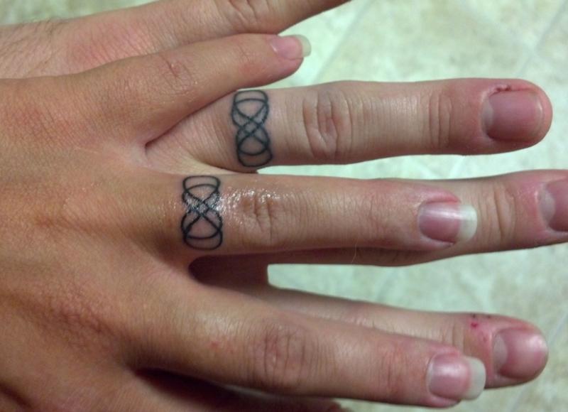 Infinity tattoos Thinking of getting one on my wedding ring finger   Wedding ring tattoo white ink Wedding band tattoo Finger tattoos